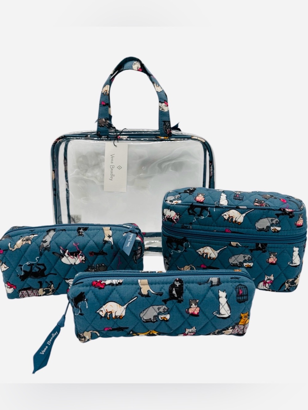 Vera Bradley 4 Piece Cat’s Meow Travel Cosmetic Organizer Bag Set